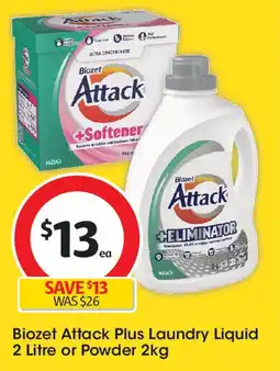 Coles Biozet Attack Plus Laundry Liquid 2 Litre or Powder 2kg offer