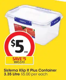 Coles Sistema Klip It Plus Container 3.35 Litre offer