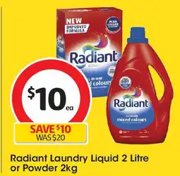 Coles Radiant Laundry Liquid 2 Litre or Powder 2kg offer