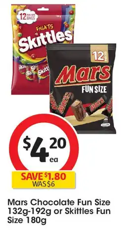 Coles Mars Chocolate Fun Size 132g-192g or Skittles Fun Size 180g offer
