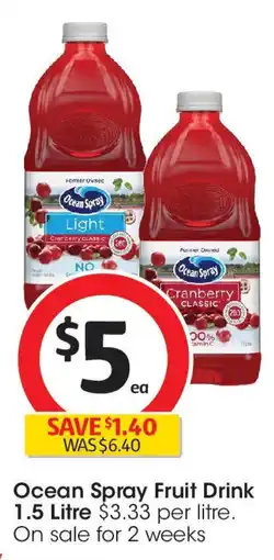 Coles Ocean Spray Fruit Drink 1.5 Litre offer