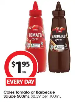 Coles Coles Tomato or Barbecue Sauce 500mL offer