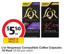 Coles L'or Nespresso Compatible Coffee Capsules 10 Pack offer