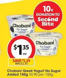 Coles Chobani Greek Yogurt No Sugar Added 150g offer