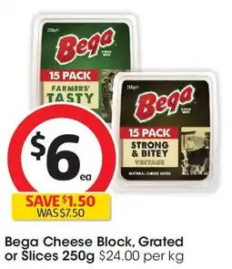 Coles Bega Cheese Block, Grated or Slices 250g offer