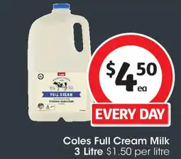 Coles Coles Full Cream Milk 3 Litre offer