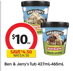 Coles Ben & Jerry's Tub 427mL-465mL offer