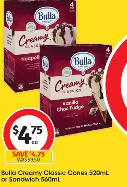 Coles Bulla Creamy Classic Cones 520mL offer
