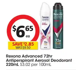 Coles Rexona Advanced 72hr Antiperspirant Aerosol Deodorant 220mL offer