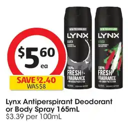 Coles Lynx Antiperspirant Deodorant or Body Spray 165mL offer