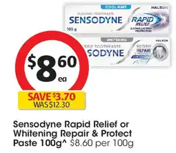 Coles Sensodyne Rapid Relief or Whitening Repair & Protect Paste 100g offer