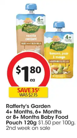 Coles Rafferty's 4+ Months, 6+ Months or 8+ Months Baby Food Pouch 120g offer