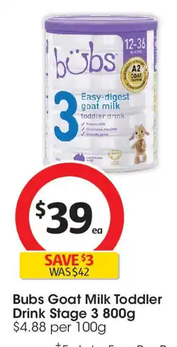 Coles Bubs Goat Milk Toddler Drink Stage 3 800g offer