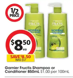 Coles Garnier Fructis Shampoo or Conditioner 850mL offer