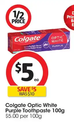 Coles Colgate Optic White Purple Toothpaste 100g offer