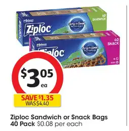 Coles Ziploc Sandwich or Snack Bags 40 Pack offer