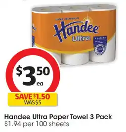 Coles Handee Ultra Paper Towel 3 Pack offer