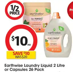 Coles Earthwise Laundry Liquid 2 Litre or Capsules 26 Pack offer