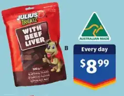 ALDI Julius dog treatz with beef liver 500g offer