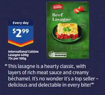 ALDI International Cuisine Lasagne 400g offer