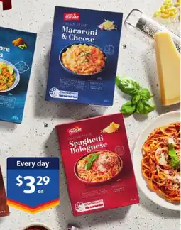 ALDI International cuisine macaroni & cheese or spaghetti bolognese 375 offer