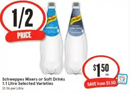 IGA Schweppes Mixers or Soft Drinks offer