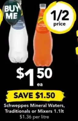 Drakes Schweppes Mineral Waters, Traditionals or Mixers 1.1lt offer