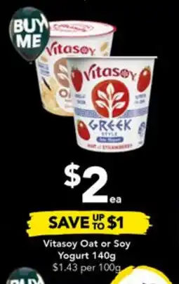 Drakes Vitasoy Oat or Soy Yogurt 140g offer