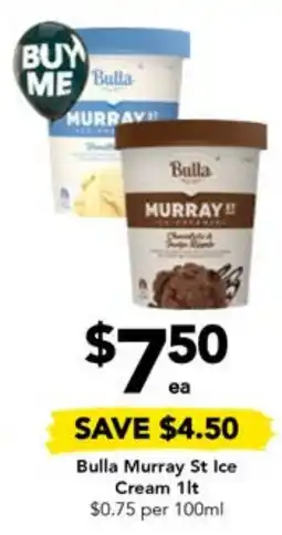 Drakes Bulla Murray St Ice Cream 1lt offer