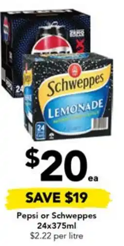 Drakes Pepsi or Schweppes 24x375ml offer