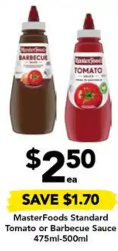Drakes MasterFoods Standard Tomato or Barbecue Sauce offer