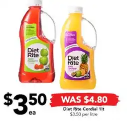 Diet Rite Cordial 1lt $3.50 per litre