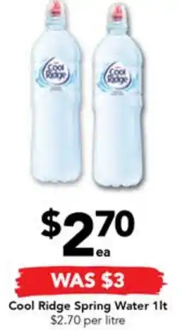 Drakes Cool Ridge Spring Water 1lt $2.70 per litre offer