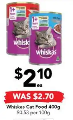 Drakes Whiskas Cat Food 400g $0.53 per 100g offer