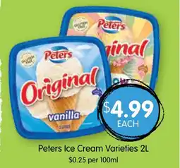 Spudshed Peters Ice Cream Varieties 2L offer