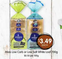 Spudshed Mias Low Carb or Low Salt White Loaf 700g offer