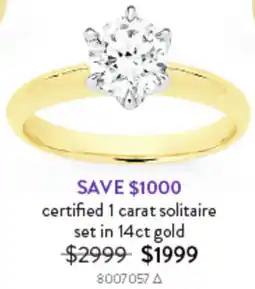Goldmark certified 1 carat solitaire set in 14ct gold offer