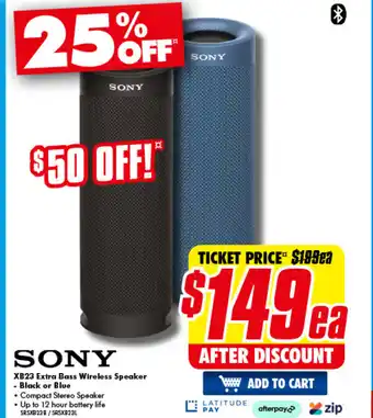 The Good Guys Sony XB23 Extra Bass Wireless Speaker offer