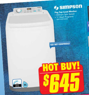The Good Guys Simpson 7kg Top Load Washer offer