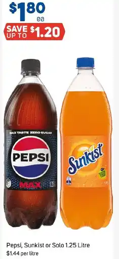 Foodland Pepsi, Sunkist or Solo 1.25 Litre offer