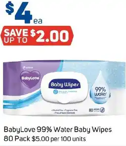 Foodland BabyLove 99% Water Baby Wipes 80 Pack $5.00 per 100 units offer