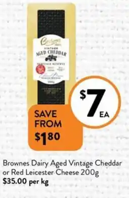 Foodworks Brownes Dairy Aged Vintage Cheddar or Red Leicester Cheese 200g offer