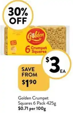 Foodworks Golden Crumpet Squares 6 Pack 425g offer