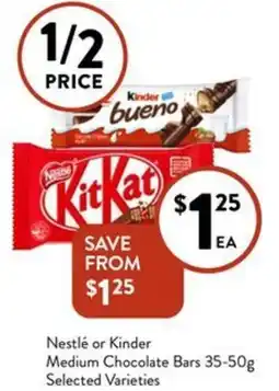 Foodworks Nestlé or Kinder Medium Chocolate Bars 35-50g Selected Varieties offer