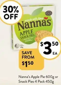 Nanna's Apple Pie 600g or Snack Pies 4 Pack 450g