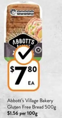 Foodworks Abbott's Village Bakery Gluten Free Bread 500g offer