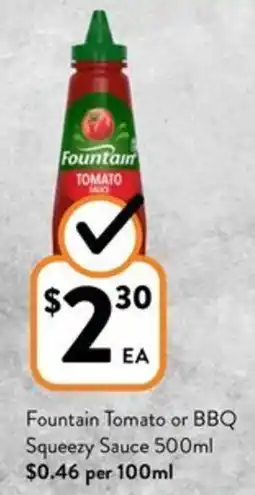 Foodworks Fountain Tomato or BBQ Squeezy Sauce 500ml offer