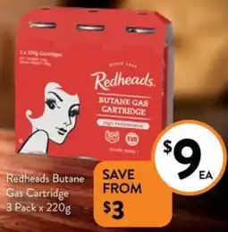 Foodworks Redheads Butane Gas Cartridge 3 Pack x 220g offer