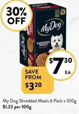 Foodworks My Dog Shredded Meals 6 Pack x 100g offer