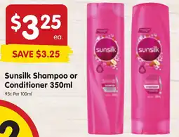Spar Sunsilk Shampoo or Conditioner 350ml offer